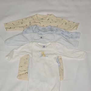 Petit Bateau Onesie Sets In Light Blue ,White and Yellow Accents